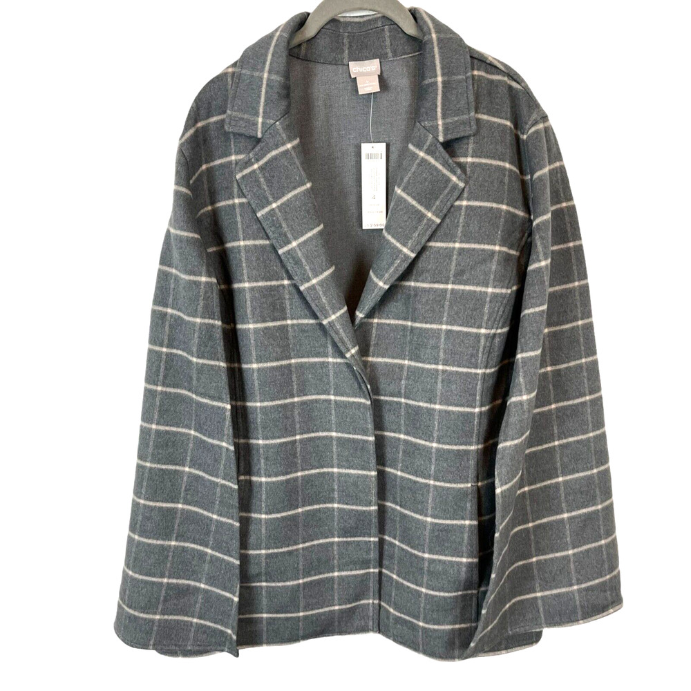 Chico’s Plush Windowpane Cape Vest Jacket Gray Size 20 Detective Paris Chic NWT